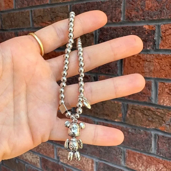 Anthropologie Stainless Steel Bear Love Peace Heart Bracelets - Picture 10 of 11